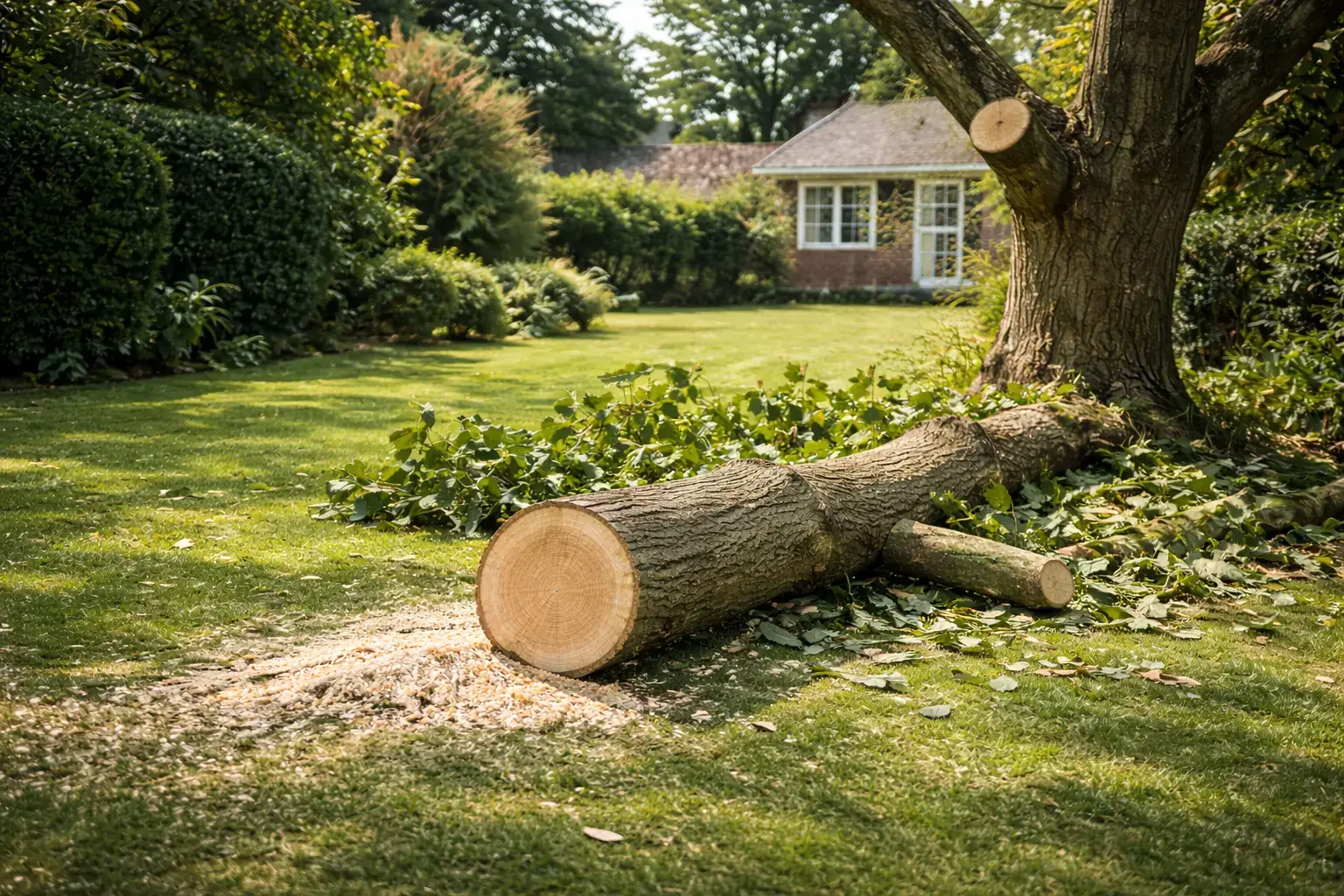 Tree surgery work in progress on a mature tree