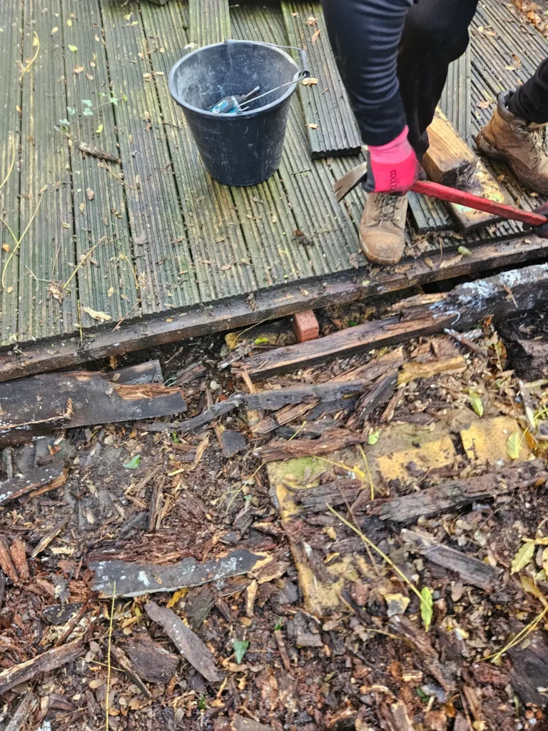 timber decking rot removal before repair1
